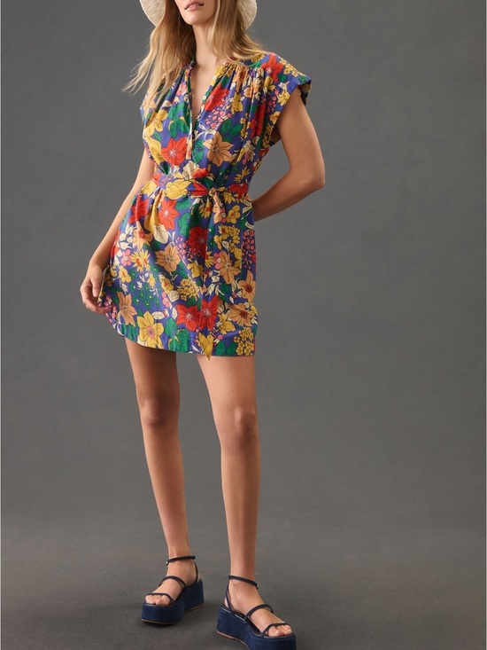 MOTHER Dresses & Skirts - Anthropologie Mother The Slow Ride Floral Tie-Waist Shirt Dress Women’s Small